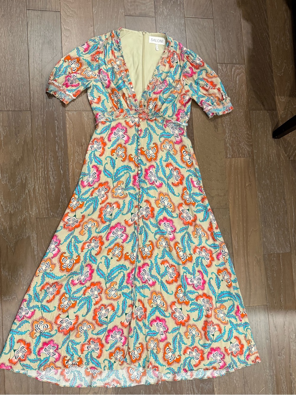 SALONI Cream Multicolor Floral V-Neck Maxi Dress - Picture 9 of 10